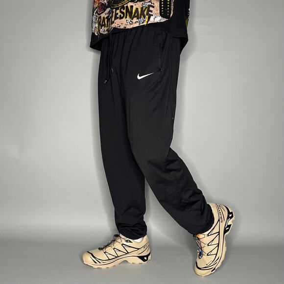 Nike Sweatpants Black Polyester Joggers White Swoosh Dri Fit